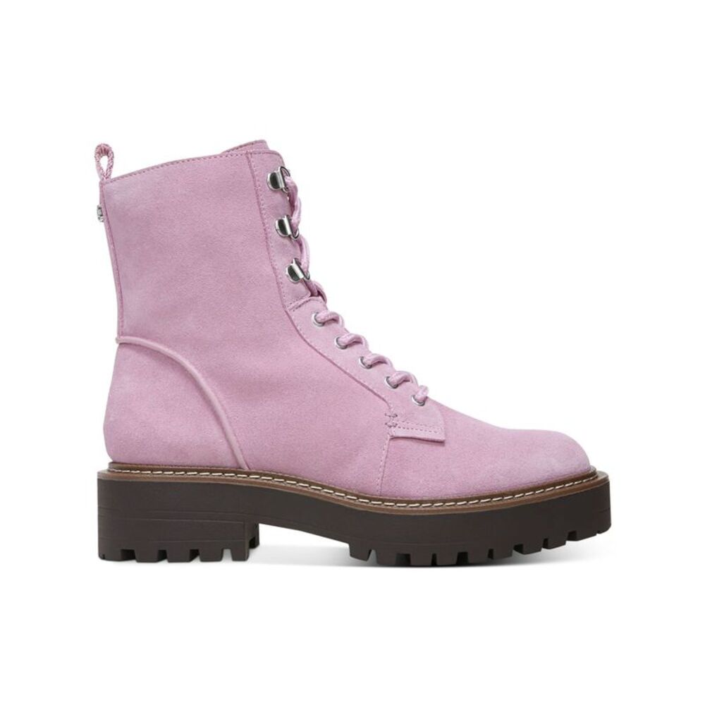 NWT SAM EDELMAN Womens Pink Lue Round Toe Block Heel Leather Combat Boots 8.5 M